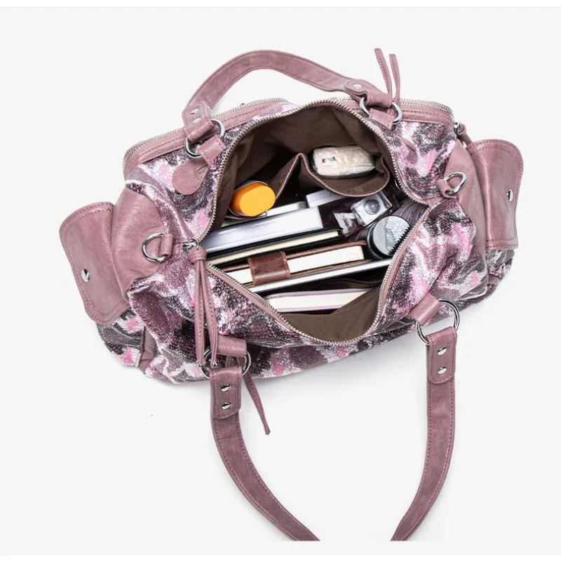 

Fashion Women Evening Clutch Bag Party Snake Print Day Clutches Purse PU Leather Washed Tote Locomotive Bag Bowling BagFemale