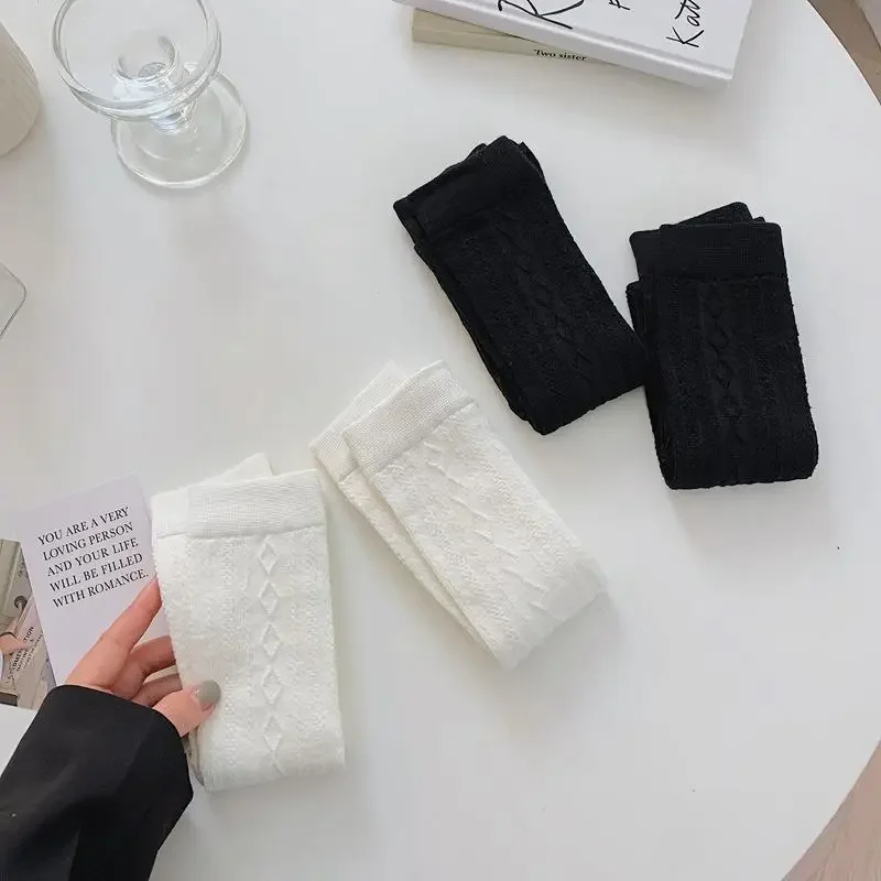 Chaussettes fines noires et blanches pour femmes, couleur unie, hauteur genoux, style Lolita JK