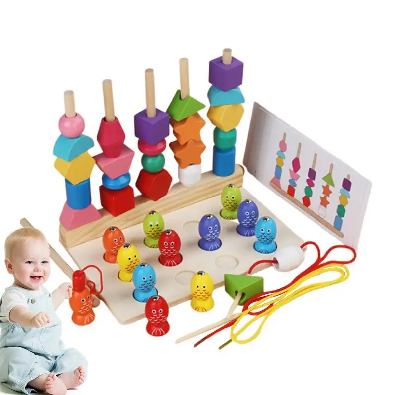 

Wooden Lacing Beads Toys Stacking Blocks Lacing Beads Matching Shape Stacker Toy Matching Shapes Colors Stacking Toy Educational