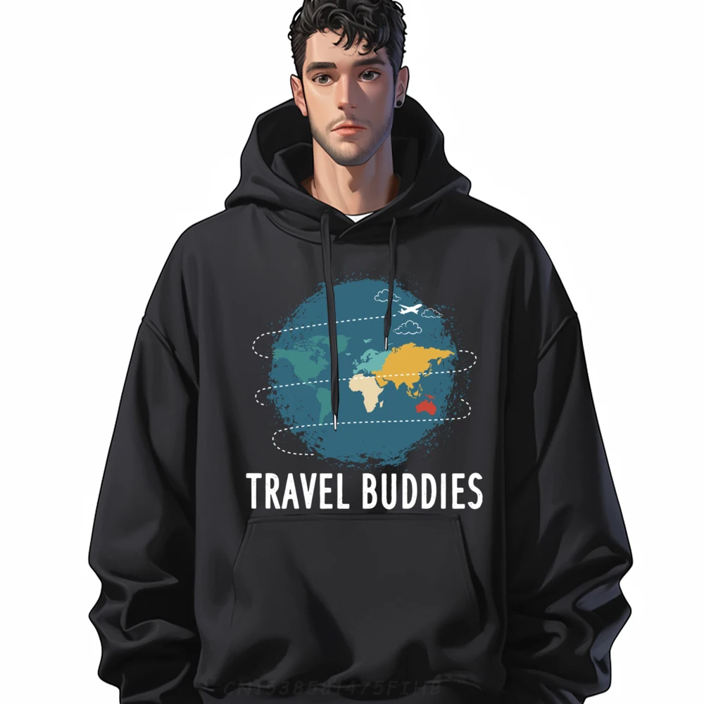 

Travel Buddies Adventure Globe Vacation Green And White Graphic Hoodie Durable Meme Hoodie Father's Day