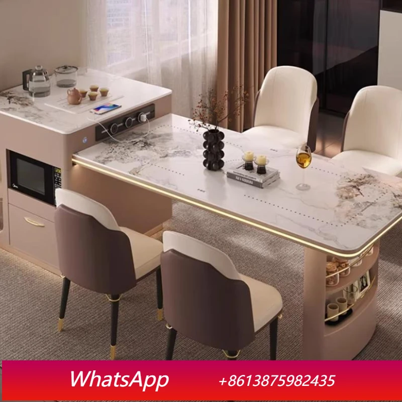 

LMM retractable household small apartment voice intelligence with induction cooker multi-function rock slab middle island