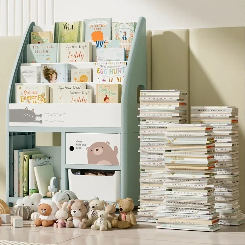 Plastic Children's Bookcase Baby Books Toys Storage Cabinet Floor Standing Bookshelves Home Simple Storage Organizer Bookshelf