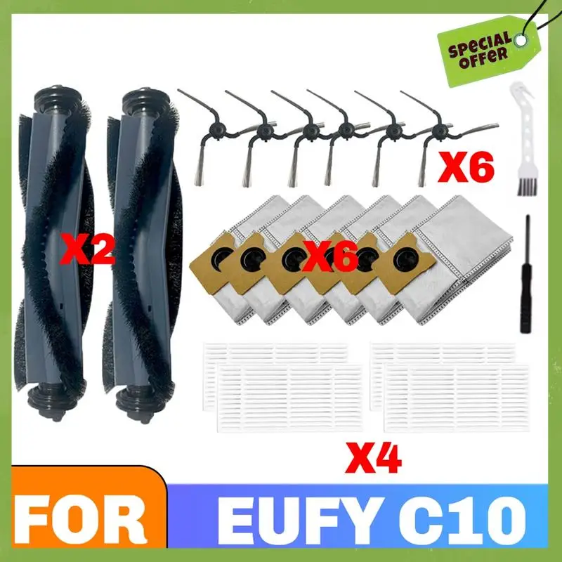 

ABGP-For Eufy C10 Robot Vacuum Replacement Main Brush Hepa Filter Side Brush Dust Bag Essential Maintenance Kit