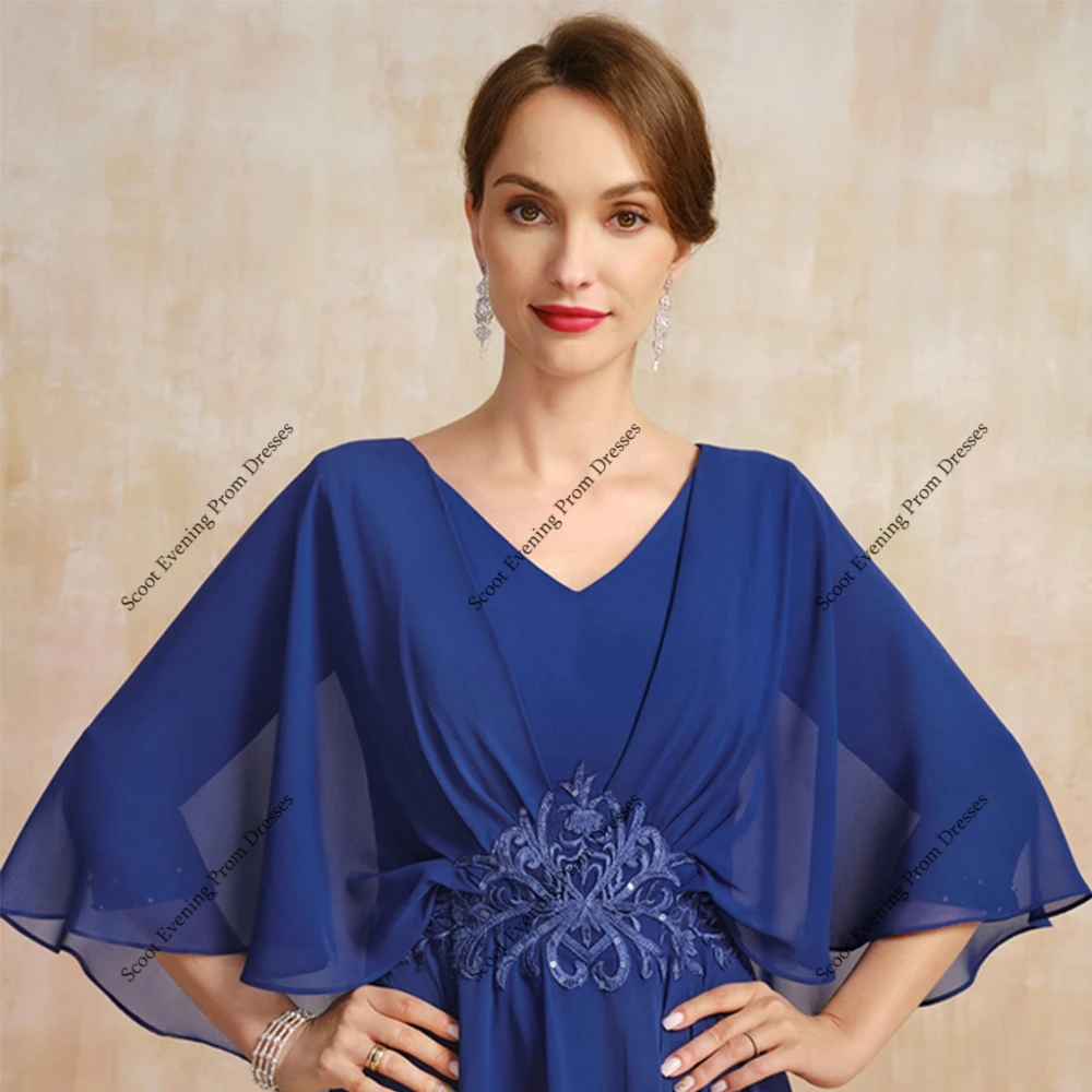 فساتين أم العروس باللون الأزرق الملكي مع دانتيل نصف كم فساتين حفلات الزفاف للنساء لصيف 2025 رداء De Soirée الجديد