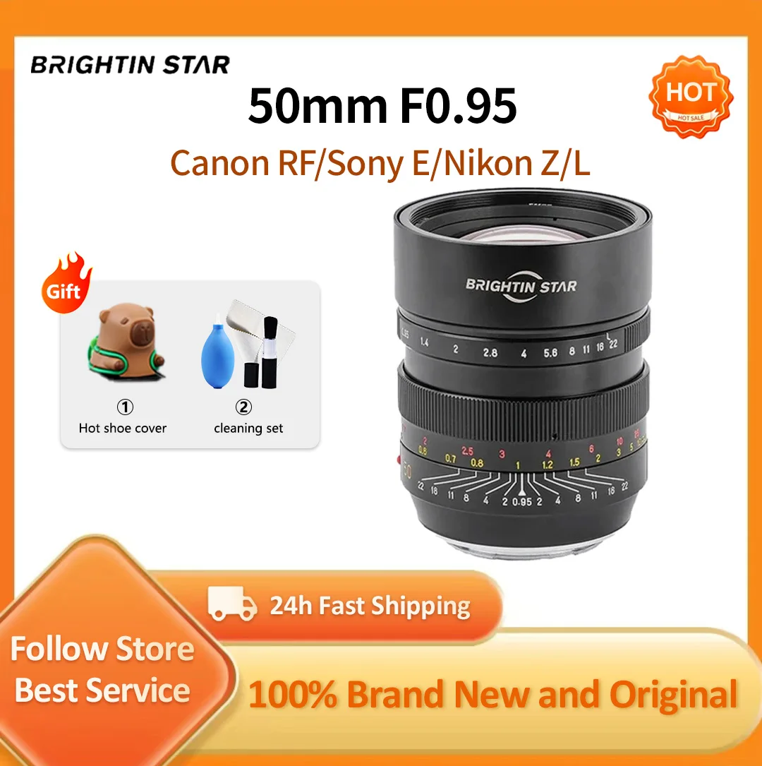 Brightin Star MF 50mmF0.95 Full-frame Large Aperture Mirrorless Camera Lens for Canon RF R8 R6 Sony E A7M4 Nikon Z Z8 Leica L