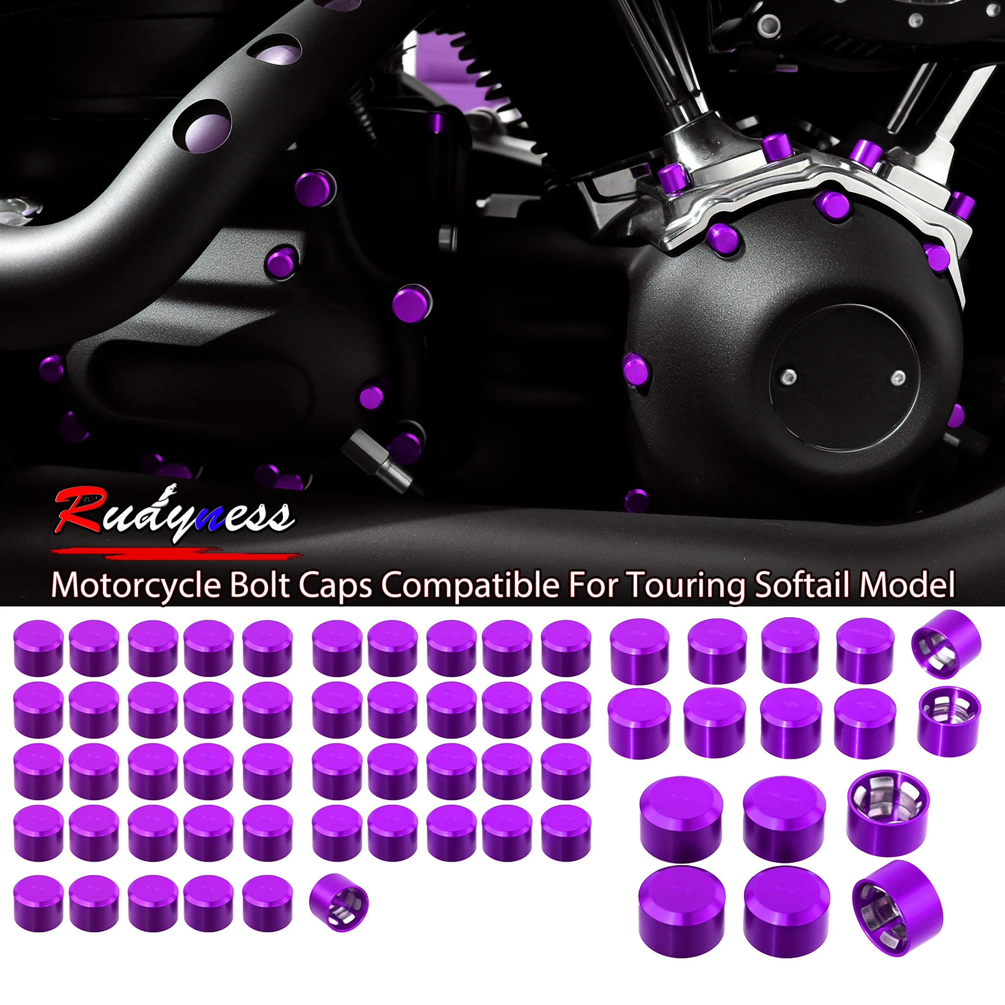 62-delige set bovendoppen voor motorfiets motor klepstoterschroeven, klepstoter- en derbybout afdekkingen voor Harley Touring Softail 18-23