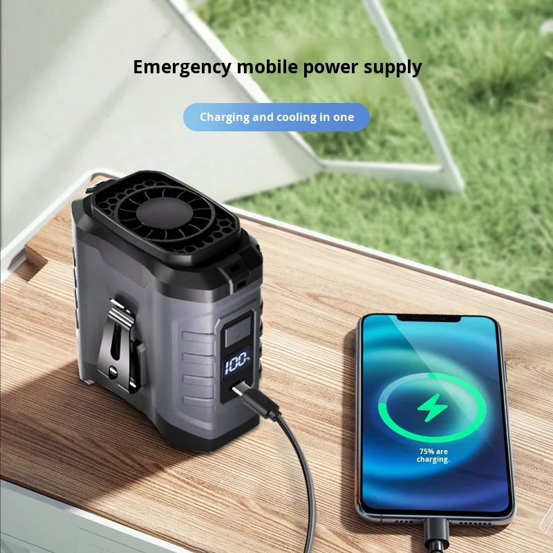 High Wind Mini Waist-Mounted Fan Dual-Purpose Outdoor USB Power Bank Four-Wind Speed with Battery Source