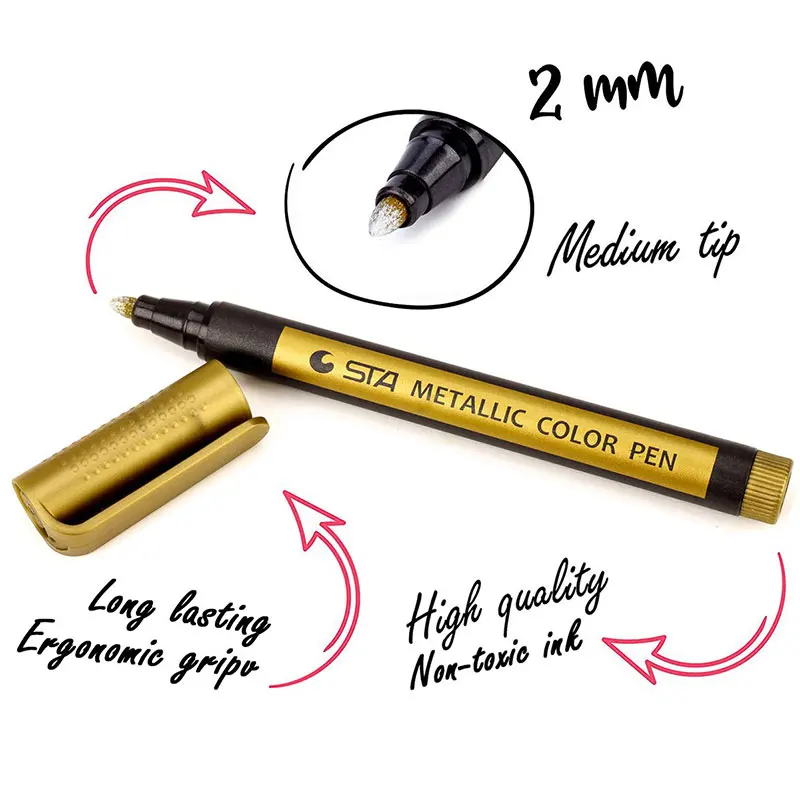 Canetas Marcadoras Metálicas, 10 Cores, Marcadores de Pintura para Papel Preto, Pintura Rupestre, Artesanato Scrapbooking, Fabricação de Cartões, Cerâmica, 30Pcs