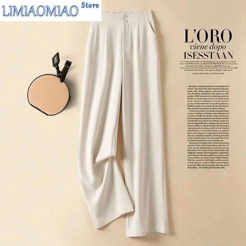 

New High waist draped chiffon wide-leg pants women's loose size spring summer fashion loose straight casual suit pants