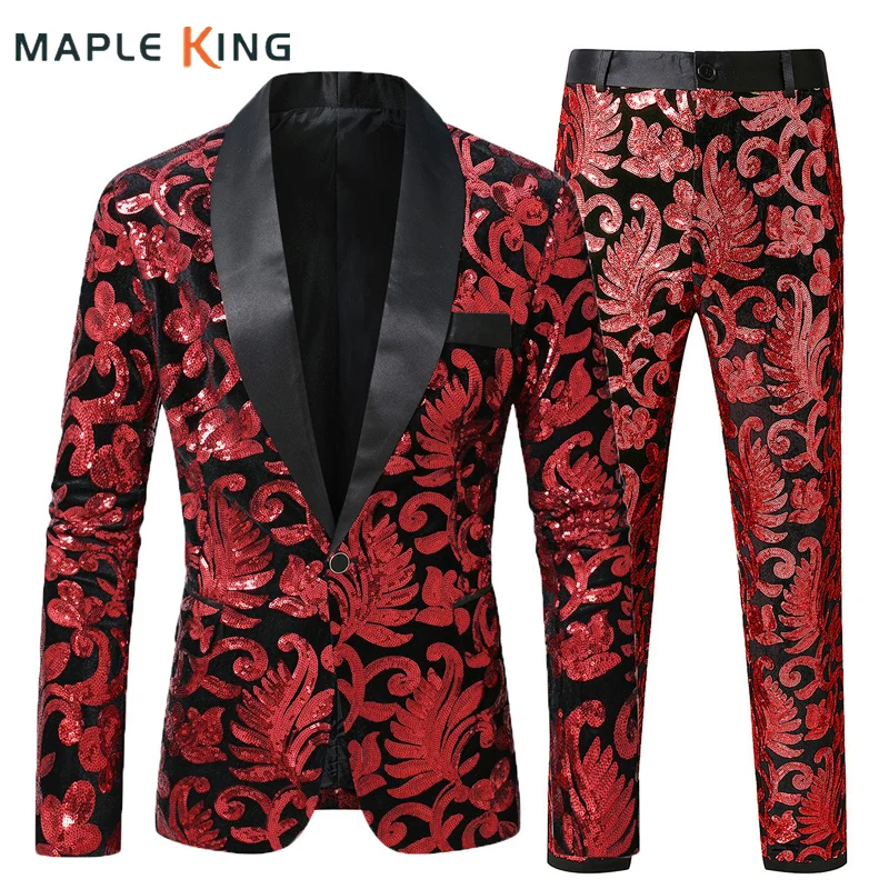 

Мужская одежда, комплект из 2 предметов, роскошный костюм, брюки с блестками, курительный Homme 2025, стимпанк, Masculino, вечернее платье для ночного клуба, блейзер, брюки