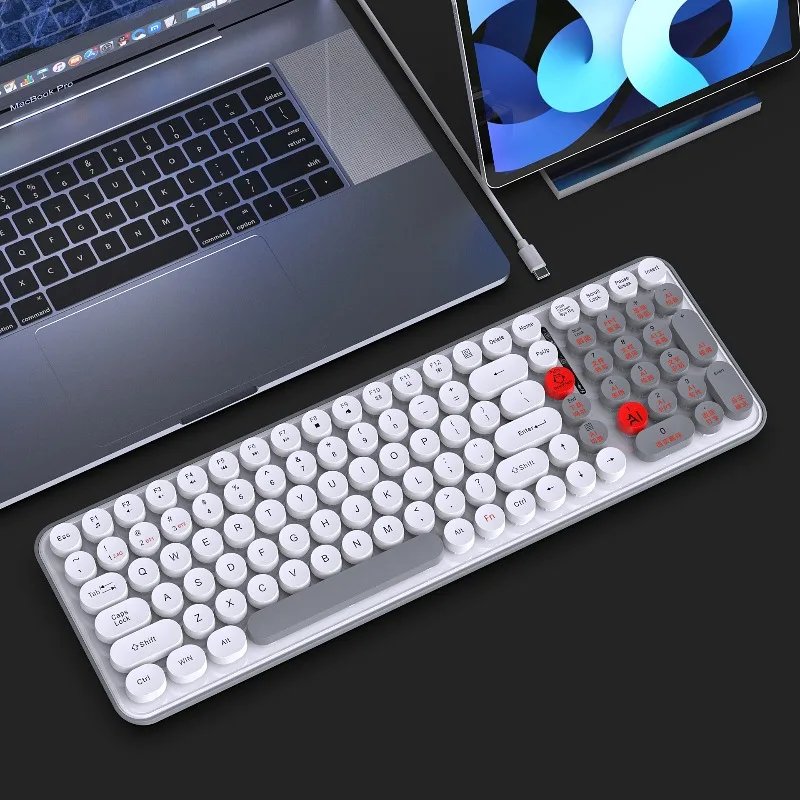 AI Voice Keyboard Silent Typing Feel Tri-Mode Wireless Keyboard Speech to Text Translation for Tablet Laptop Office Work