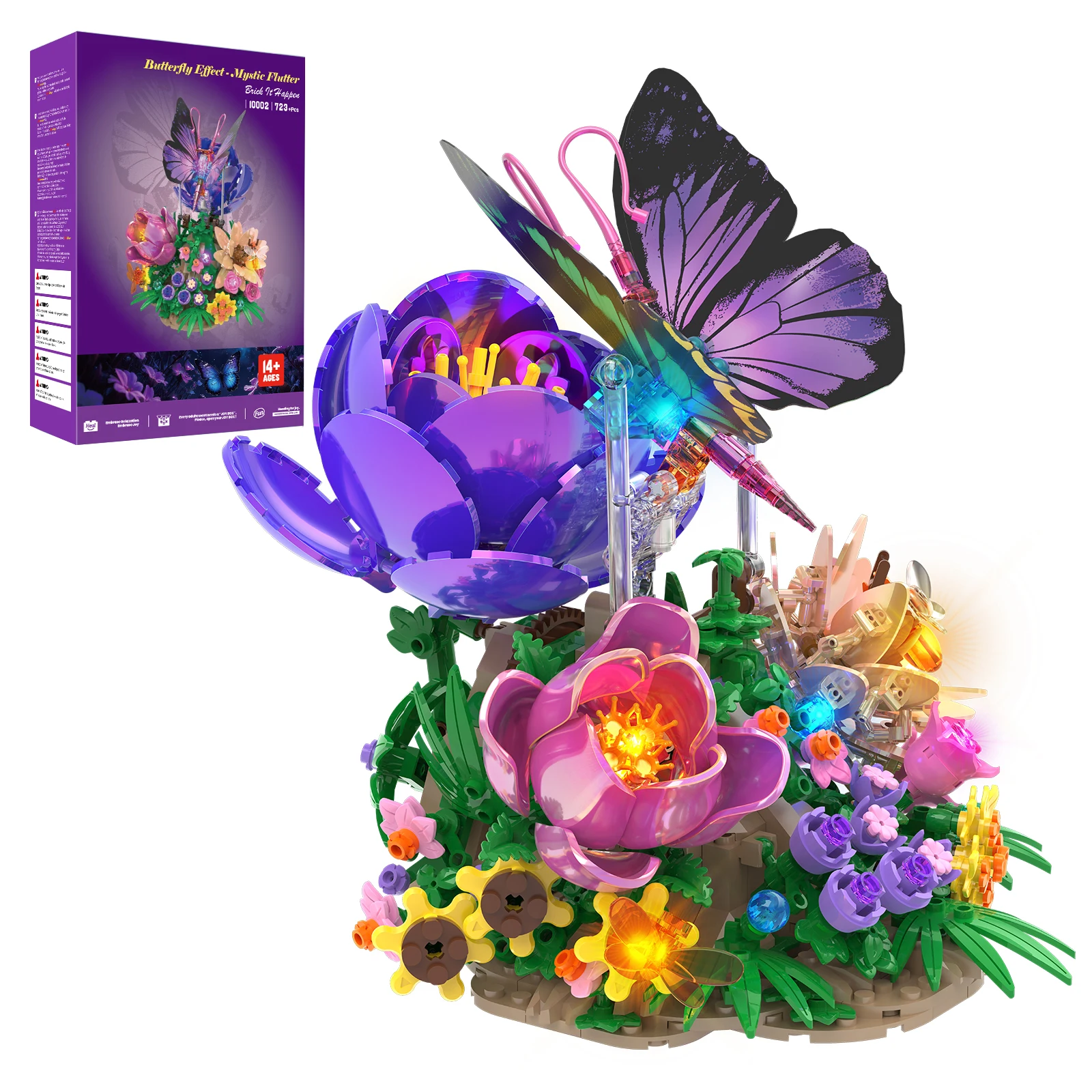 

714PCS Light-up Butterfly Translucent Building Blocks Set, Desktop Ornament, Educational Toy, Assembly Toy, Birthday Toy, Gift