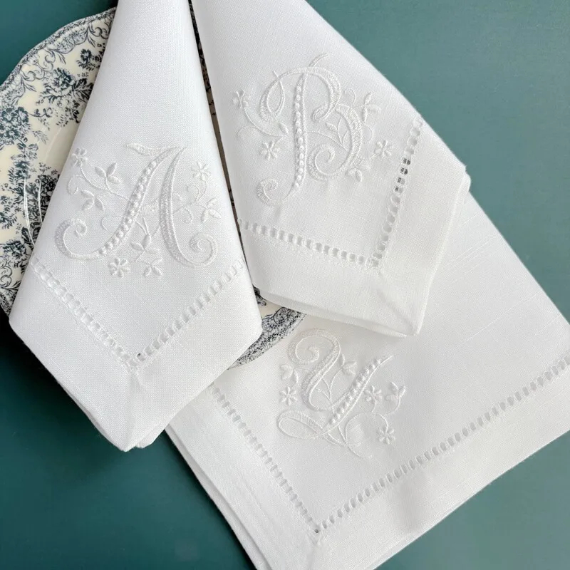 Letter Napkin Monogram Embroidery White Dinner Cloth Napkins White Housewarming Gift Wedding Napkin