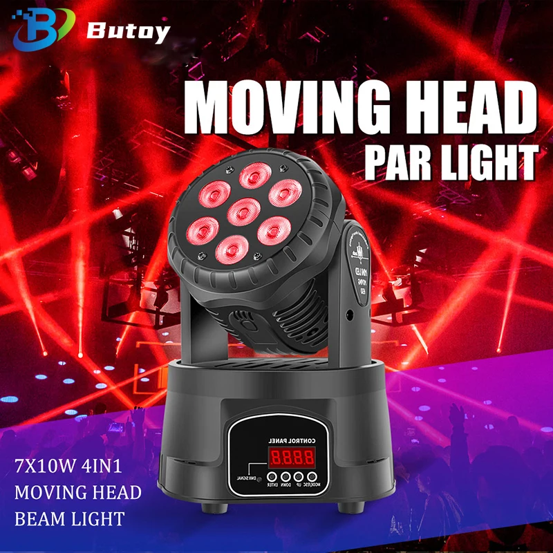 7X10W Mini Moving Head Par Lights LED RGBW Full Color 4IN1 z pilotem Efekty sceniczne Oświetlenie Światło ślubne dla DJ DISCO