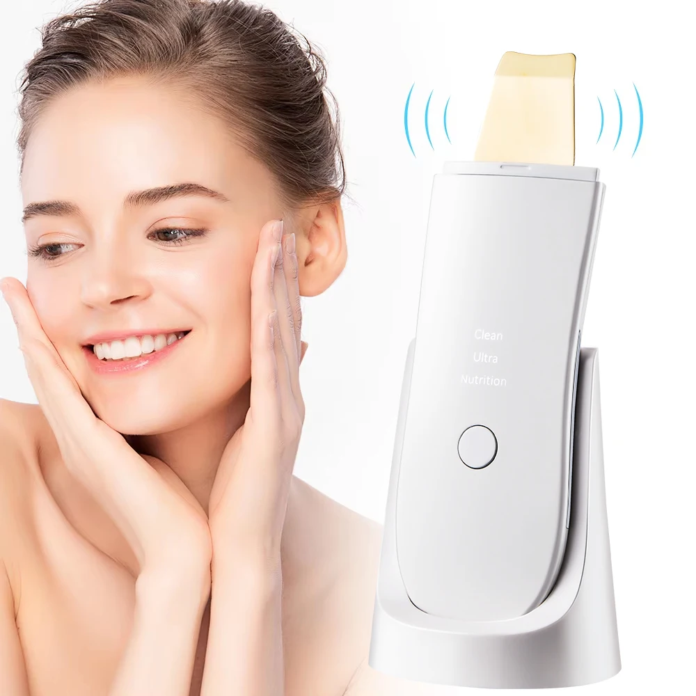1Ultrasonic Skin Scrubber Peeling Blackhead Remover Deep Face Cleaning Ultrasonic Ion  Pore Cleaner Facial Shovel Cleanser lesen