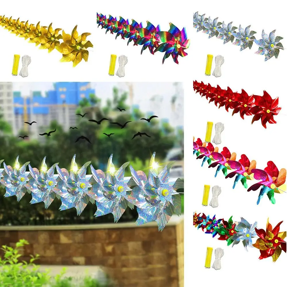 

Anti Birds Bird Repellent Windmill Orchard Protection 10M Rope Reflective Windmill Garden Decor Colorful Bird Repeller for Farm