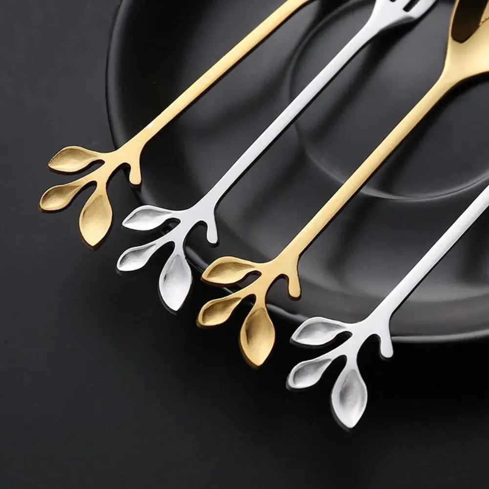 Elegant Coffee Stirrer Spoon Rust-resistant Stainless Steel Flatware Set with Long Handles Dessert Forks Spoons for Home Kitchen