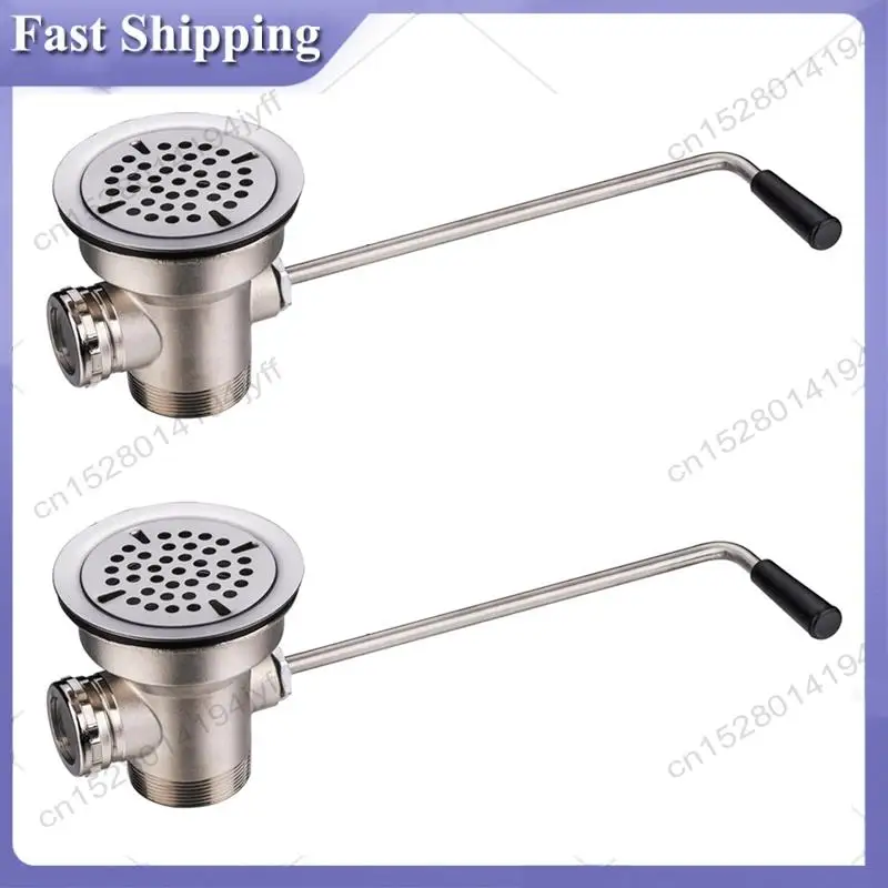 

-ABDH 2Pcs 3-1/2Inch Commercial Sink Drain With Twist Lever Handle, Waste Drain Valve With Overflow Inlet