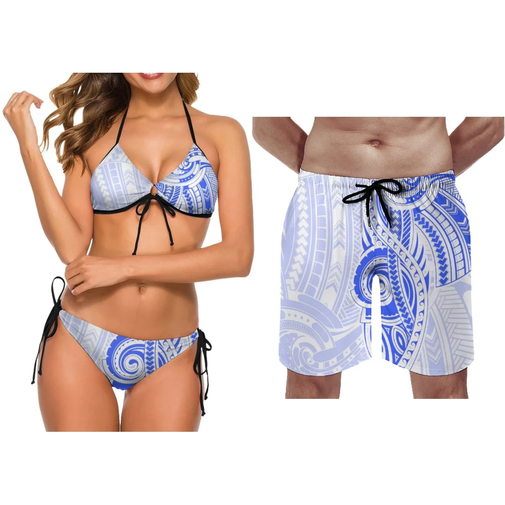 ชุดว่ายน้ําคู่ ชุดว่ายน้ําชายหาดแฟชั่น Custom-Made Polynesian Ethnic Print ชุดว่ายน้ําปาร์ตี้คู่ ชุดท่องคู่ใหม่