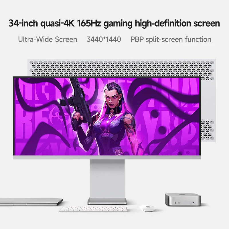 

34 Inch WQHD Computer Display 165Hz 1ms Response AMD FreeSync Low Blue Light HDMI DP Ports Speakers with Aluminum Alloy Body