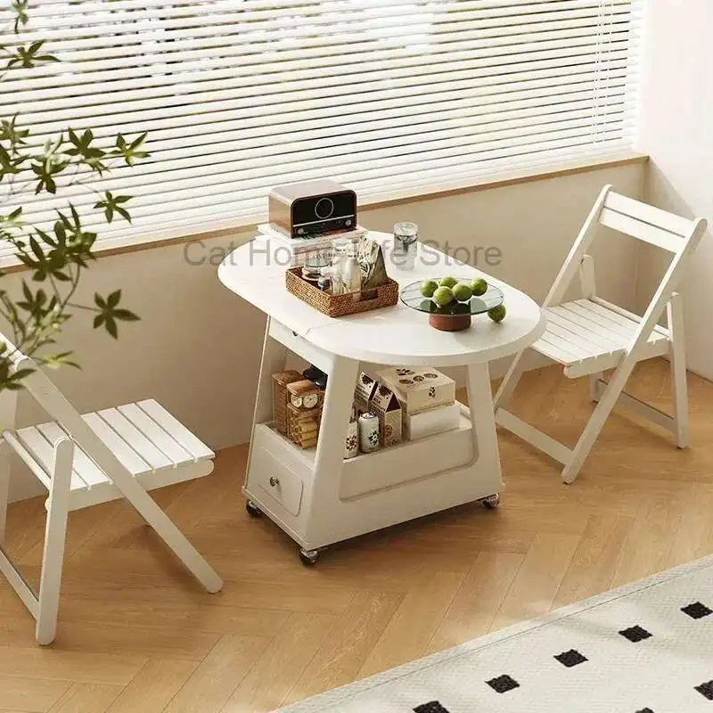 

Mobile Coffee Table, Coffee Table, Living Room, Small Unit Square Edge Table, Adjustable Solid Wood Folding Multifunctional Cart