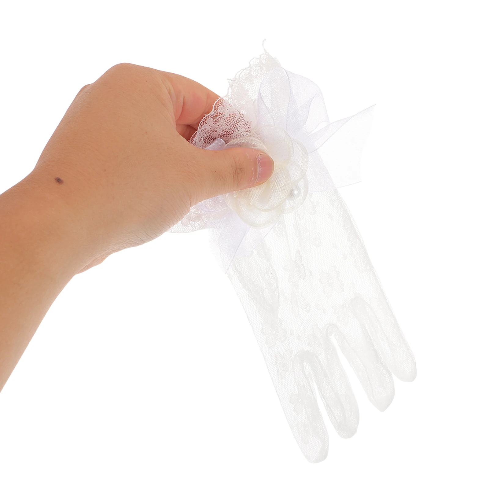 

2pcs Lace Flower Gloves Elegant White Stretchy Short Floral Costume Party Bridal Tea Cosplay Vintage Women'S Tulle Mesh Formal