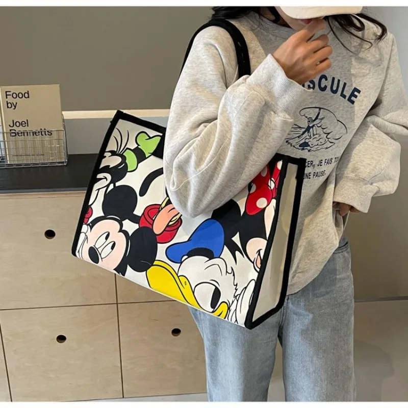 Disney Mickey Cartoon Cute Canvas Shoulder Bag Large Capacity Tote Bag Women\'s Fashion Mummy Bag Leisure Travel