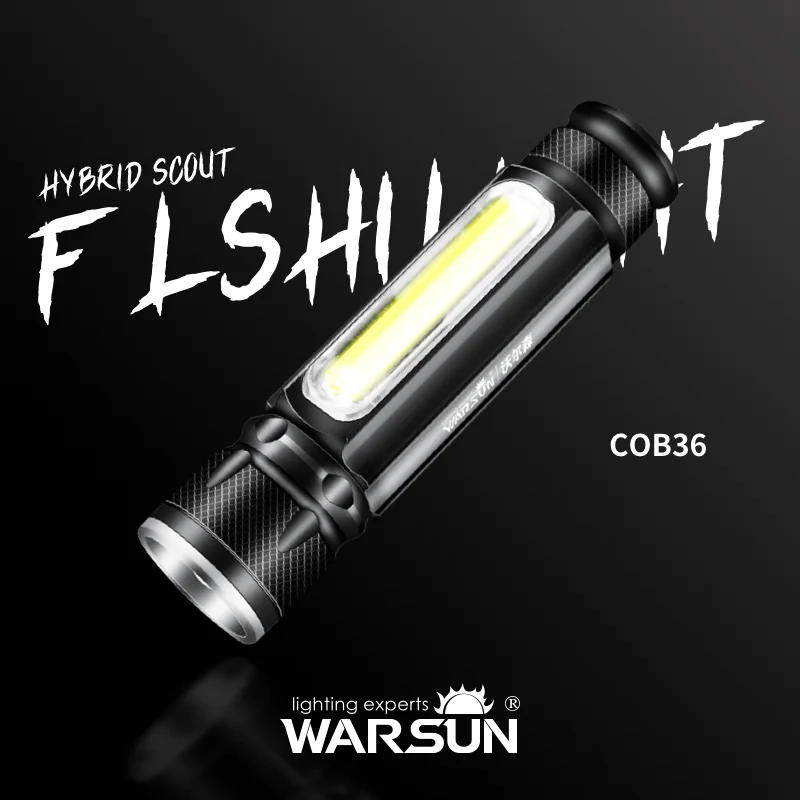 WARSUN COB06 Multi-purpose Tool Flashlight - 500Lm Rechargeable LED Torch with COB Side Light, Magnetic Base, IPX4 Waterproof