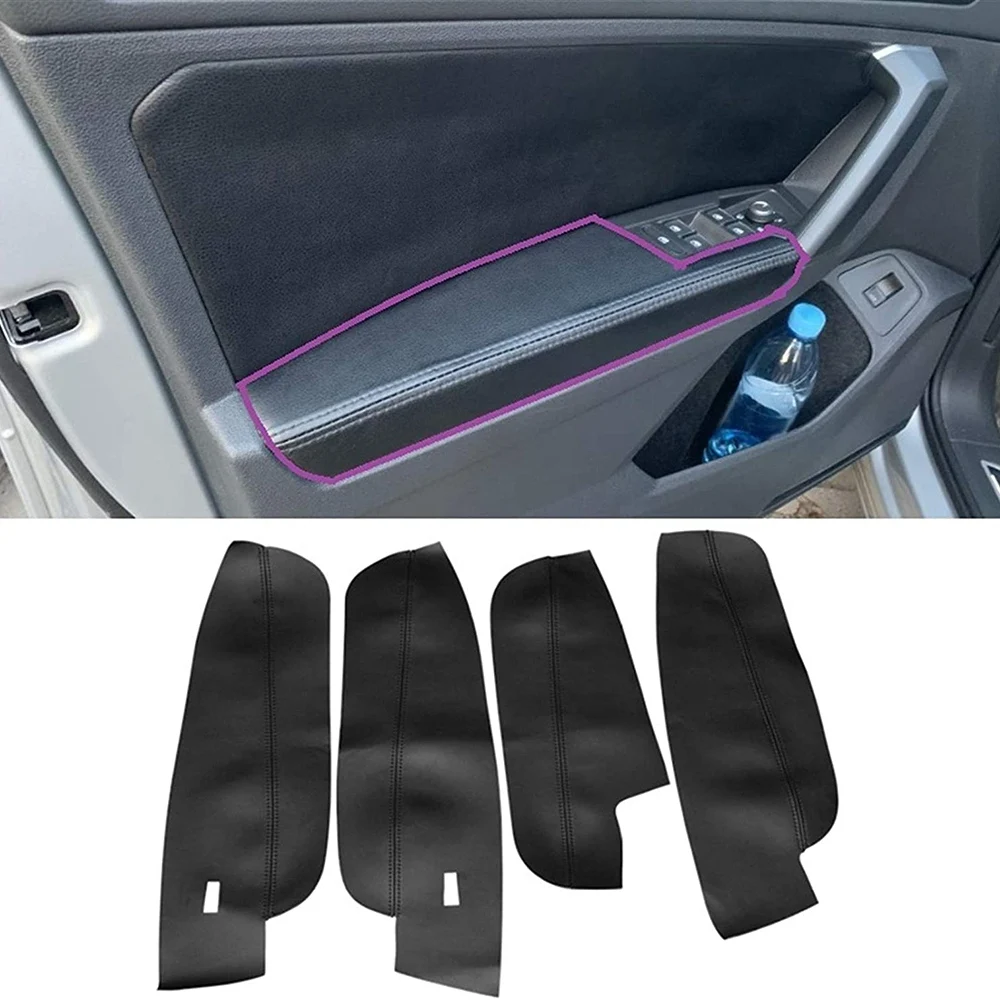 A67K-4Pcs Microfiber Leather Interior Door Handle Armrest Panel Cover Protective Trim For Tiguan 2017 2018 2019