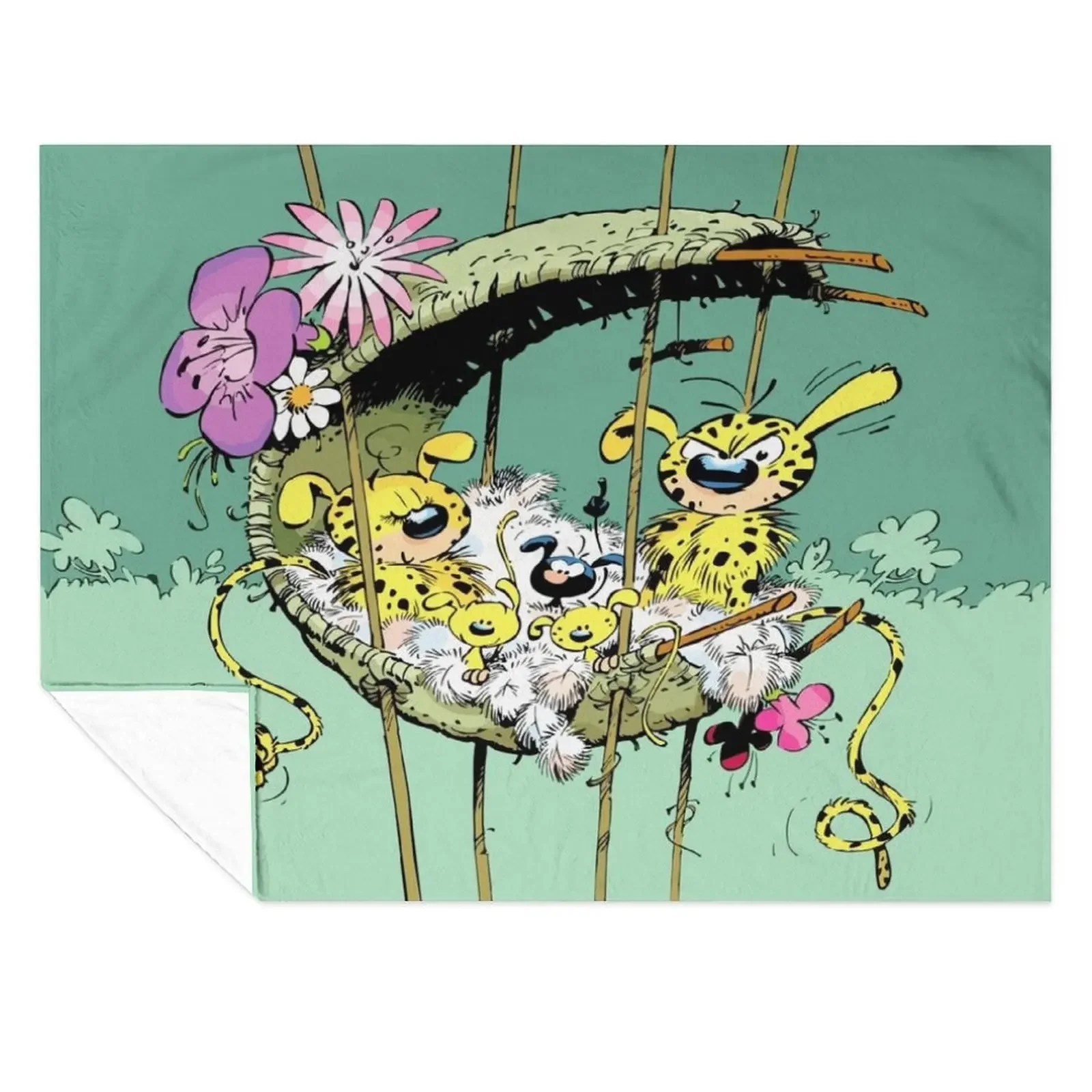 

Marsupilami with family in nest / Green design Throw Blanket blankets and throws Bed Cute Luxury Thicken Blankets