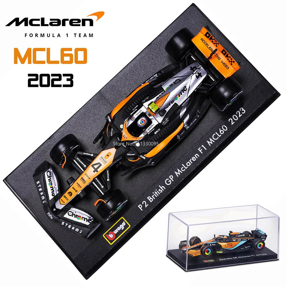 Bburago-Modèle de voiture de compétition moulé sous pression, Lando Norris Shrimp, British GP Mclaren F1, timate Piastri, 1:43, MCL60, 2023, 4 #, 81