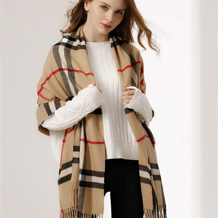 

2025 Fashion Checkered Scarf Women's Versatile New British Classic Imitation Cashmere Dual purpose Scarf with Grid Pattern Shawl