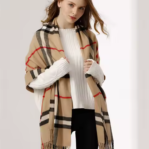 2025 Fashion Checkered Scarf Women's Versatile New British Classic Imitation Cashmere Dual purpose Scarf with Grid Pattern Shawl