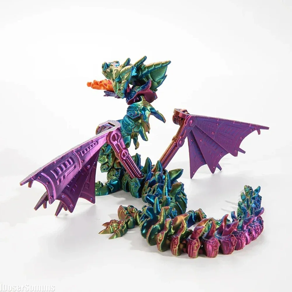 3D Printed Mecha Fire-breathing Dragon Flying Dragon Articulated with Wings Crystal Toy Home Decoration Birthday Gift