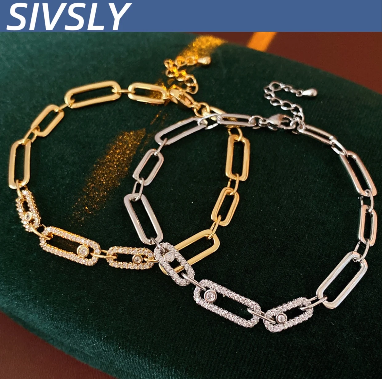 

[Personality] gold plated zirconium ovals interlocking bracelet, luxurious and high-grade feeling; exquisite wristband style