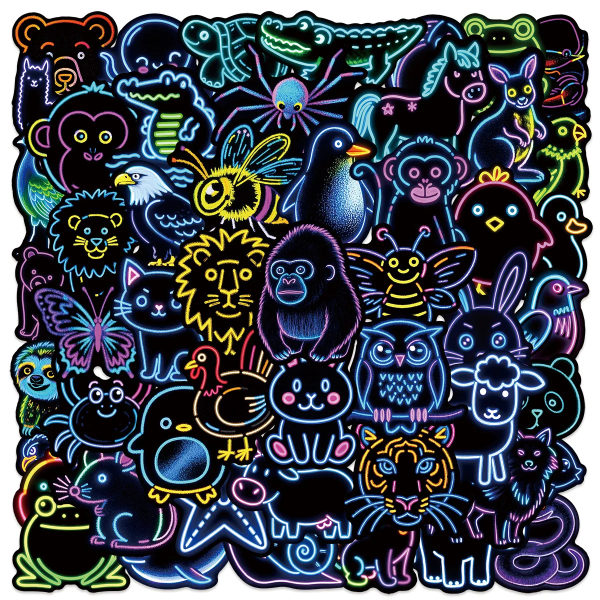 

50PCS Neon Lights, Small Animals Stickers Graffiti Stickers DIY Diary Phone Case Handmade Scrapbook Aesthetic Stickers