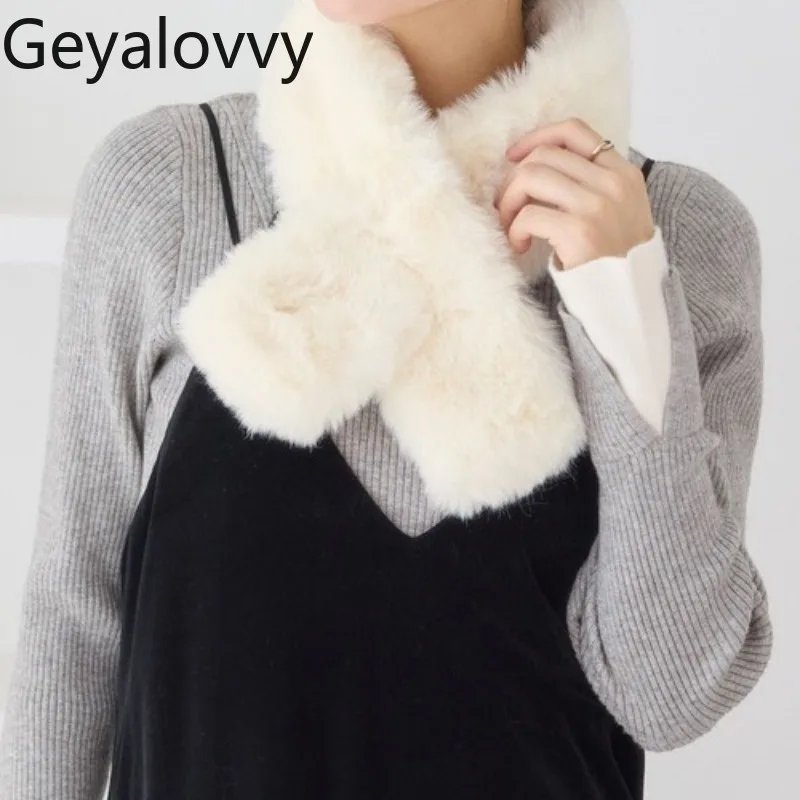 

Милый милый универсальный теплый шарф для девочек из искусственного кроличьего меха, теплый однотонный шарф, новый зимний плюшевый шейный платок в японском стиле