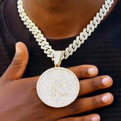 Men Initial Name Pendant Necklace with Hip Hop Iced Out Rhinestone Paved Cuban Link Chain Necklace Fashion Birthday Jewelry Gift