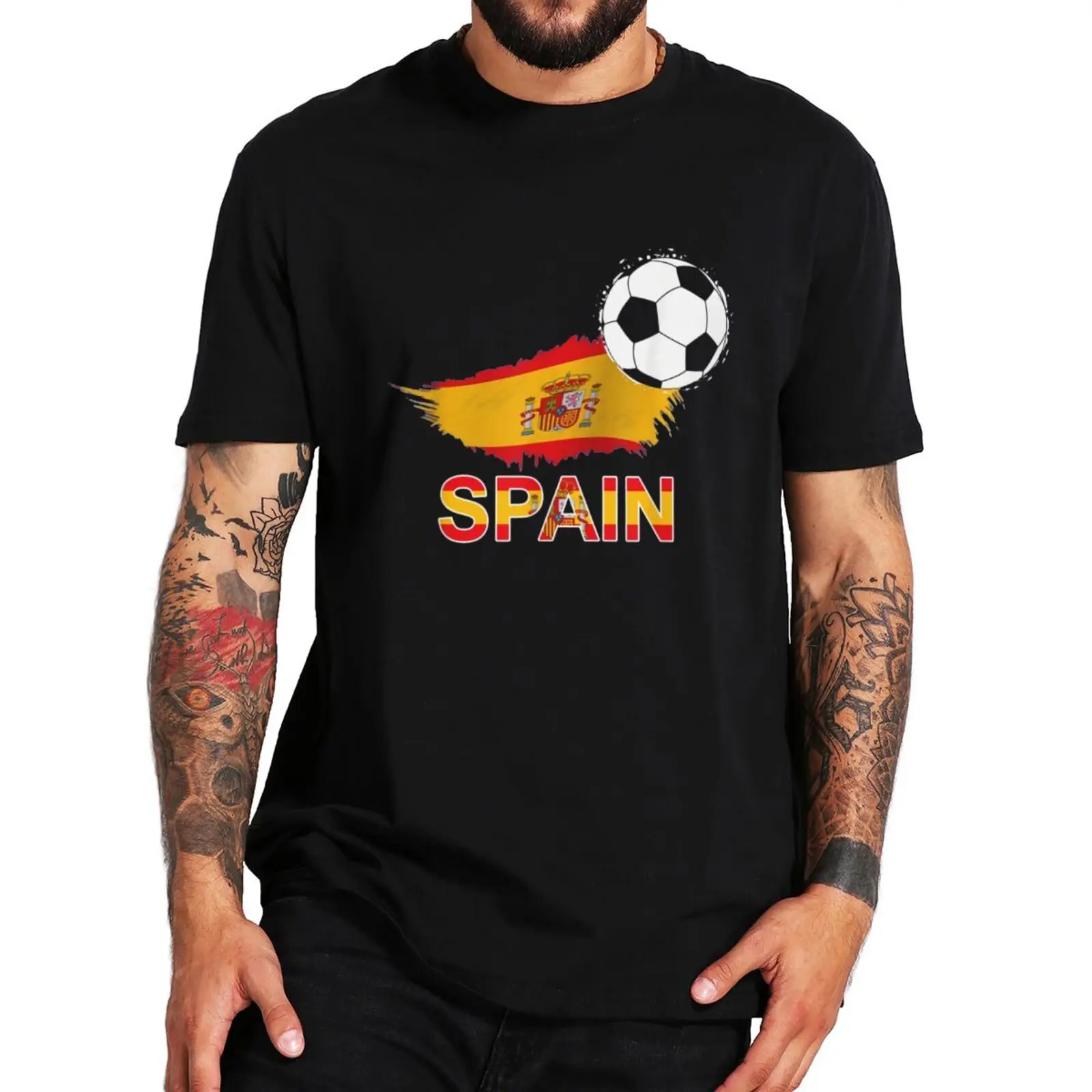 Camiseta para fanáticos del fútbol con bandera de España, ropa clásica de manga corta, 100% algodón, talla europea