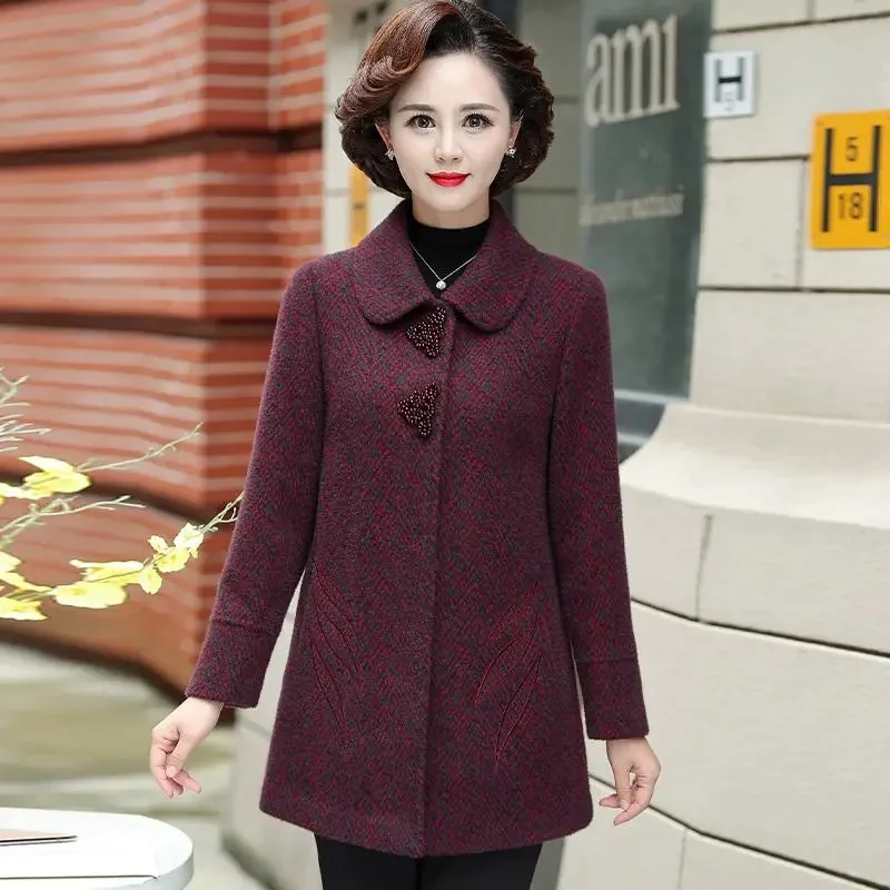 Manteau en laine de haute qualité pour femmes, veste tempérament, vêtements d'extérieur longs, pardessus pour dames d'âge moyen, automne, hiver, nouveau, 2025