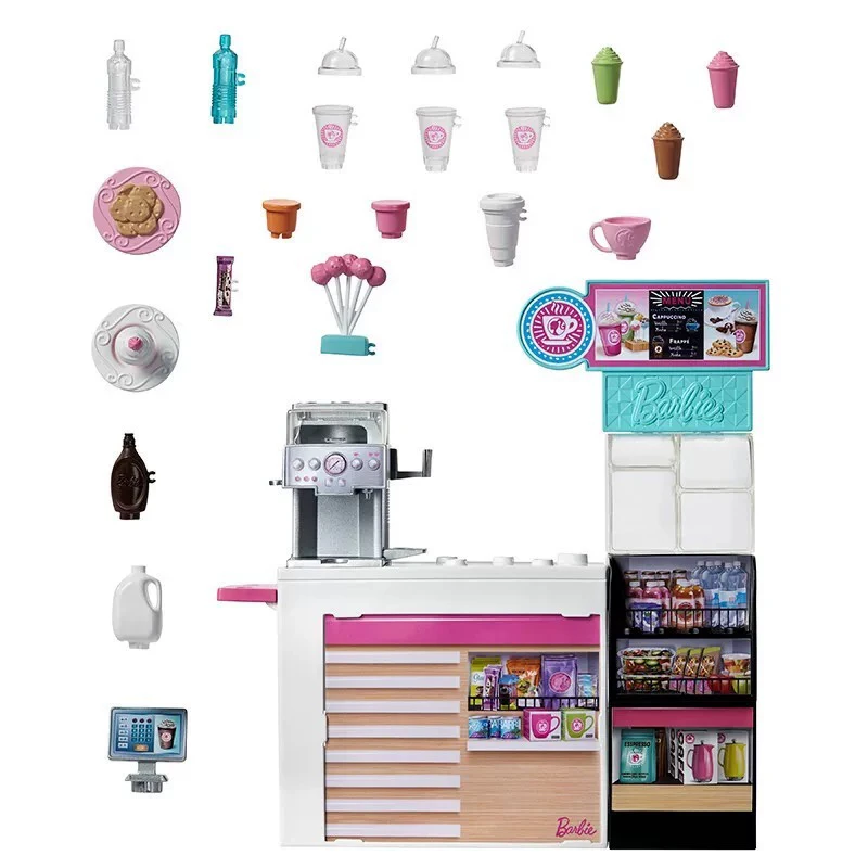 Genuine Barbie Doll Coffee Shop Set For Children Professional Fashion Playset Birthday Gift For Girls Career Experience Toy Gift