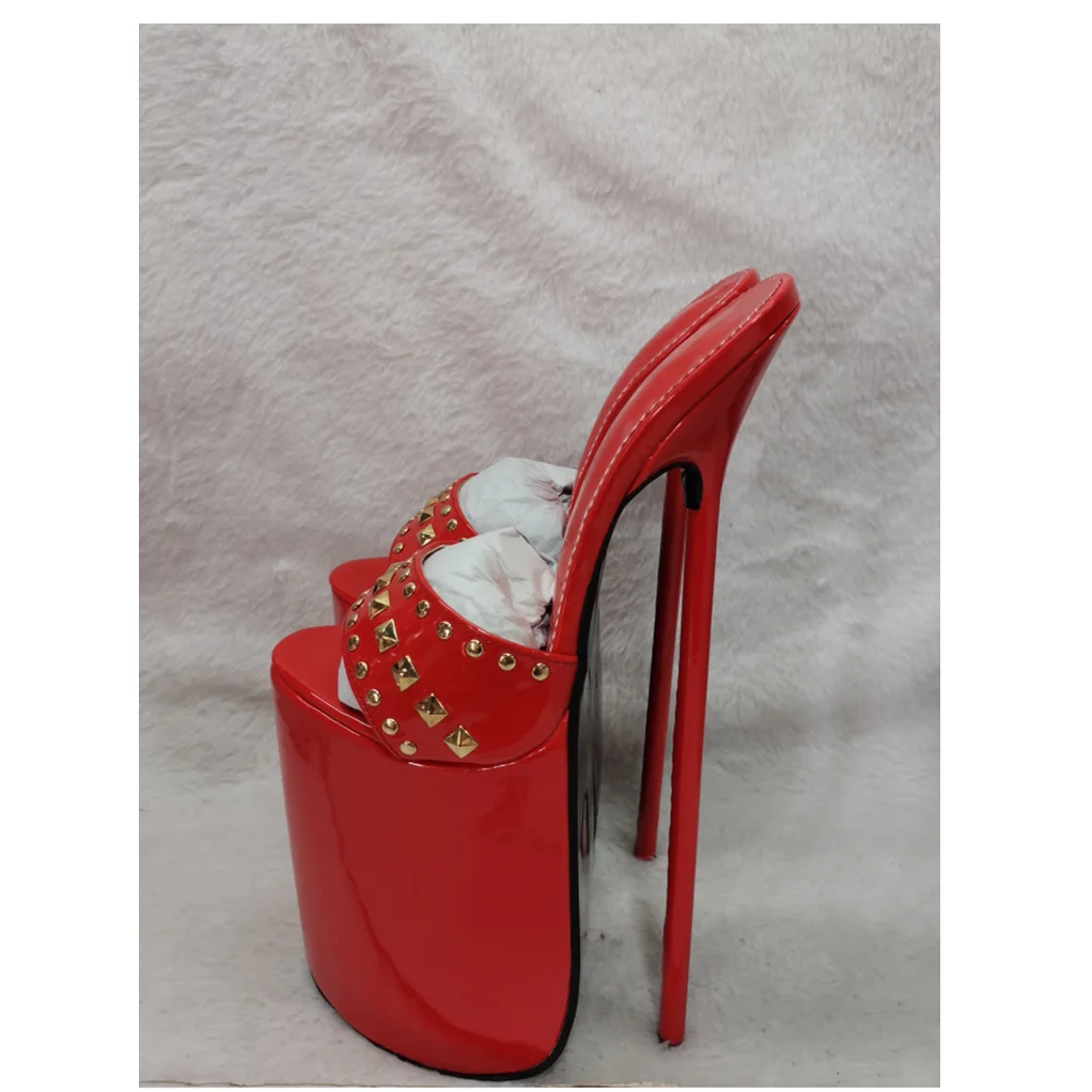

Red Rivet Slip On Platform Sandals Thin High Heel Peep Toe Fashion Sexy Cool 2025 Summer Big Size Woman Shoes Zapatillas Mujer