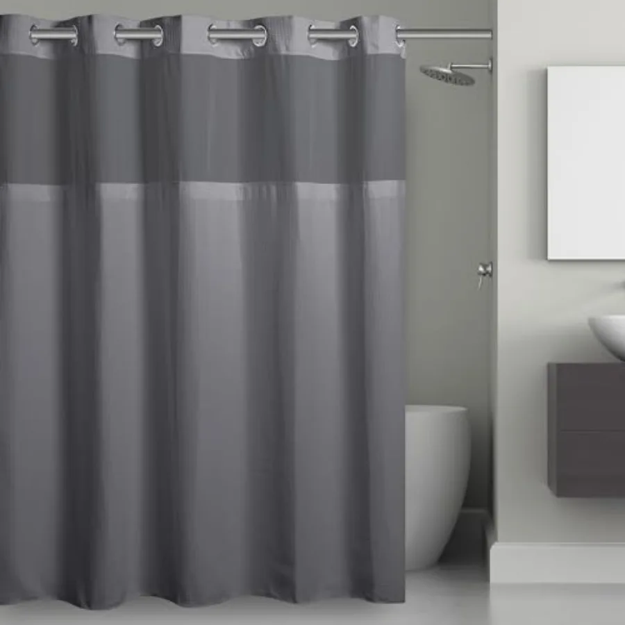 

It's A Snap! Waffle Shower Curtain, 3-in-1 Shower Curtain Includes Fabric Shower Curtain with Sheer Top Window, Flex-On Rings a