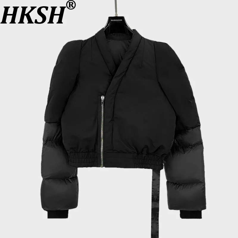 HKSH شتاء جديد إمرأة قصير أسفل معطف غير المتماثلة المرقعة كم طويل الخامس الرقبة سستة أنيقة الراقية الدافئة سترة منفوخة HK16362