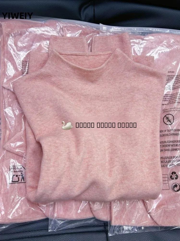 

Soft Cinnamon Poered Sweater Women's Slim Fit f High Collar Knitted Top Skin-friendly Breathable Daily Wear Winter Faion