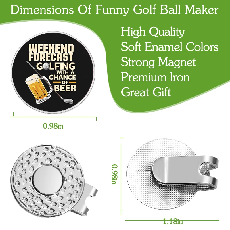 Funny Golf and Drinking Creative Golf Hat Clips Magnetic Golf Ball Marker Cap Clip Trendy Decorative Jewelry Gift for Golf Lover