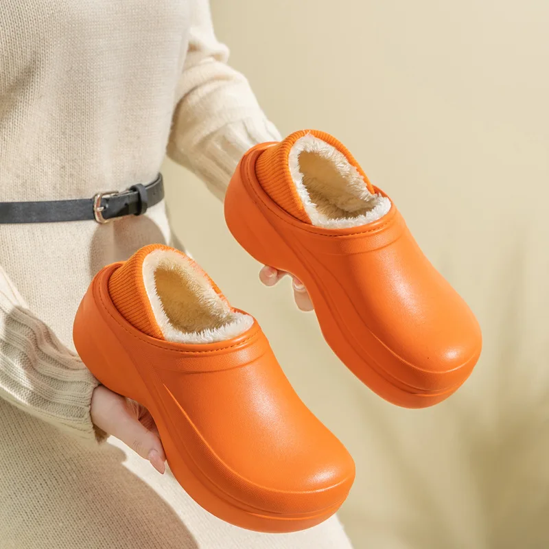 Shevalues Furry Thick Sole Slippers Women Winter Warm Home Cotton Shoes Outdoor Fashion Plush Slippers Non-slip Indoor Slides