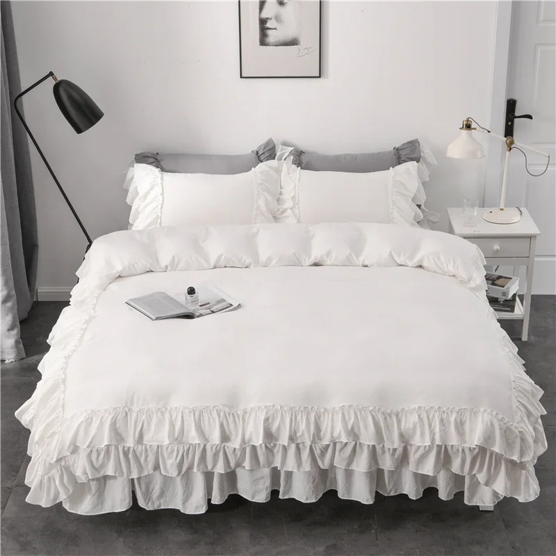 

4pcs Set Cotton Bedding Set with Duvet Cover Bed Sheet Pillowcase Luxury Bedsheet Solid Color King Queen Full Twin Size