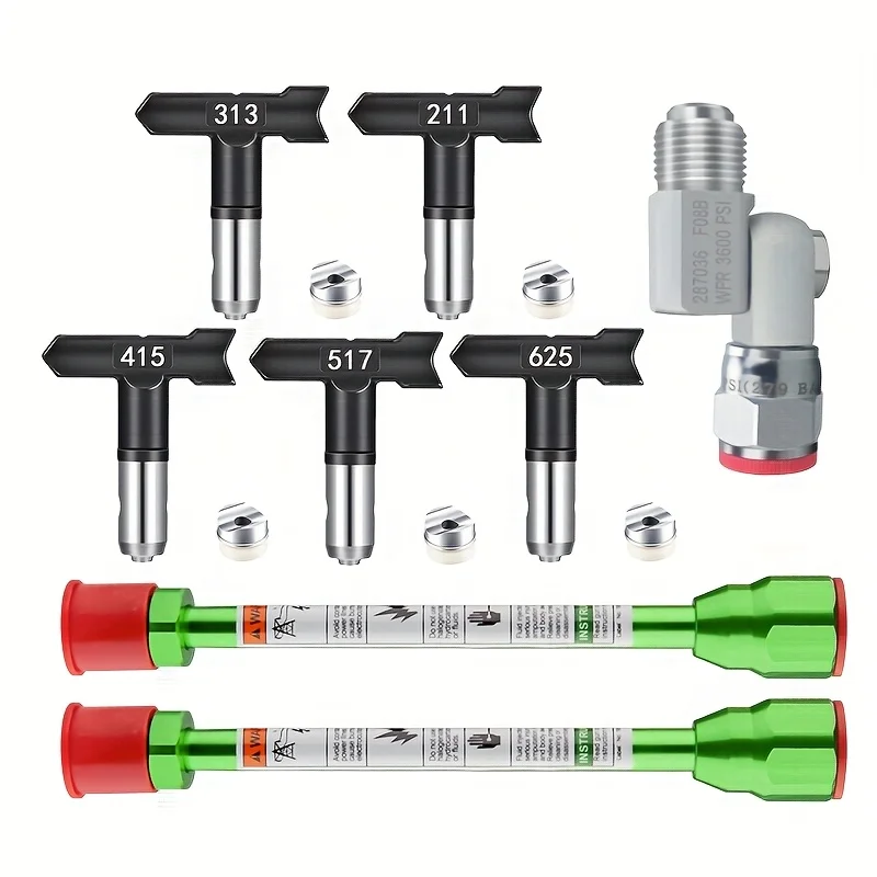 8-teiliges Airless-Farbspritzgerät-Zubehörset – Enthält 5 Düsen (211, 313, 415, 517, 625) mit Farbpistolen-Drehgelenk & 2 Spr