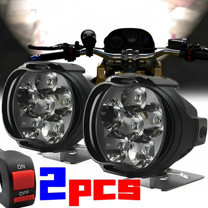 6 LED Motorcycle Headlight High Brightness Auxiliary Spotlights Scooters Waterproof Modified Light Bulbs with Switch Cars Part